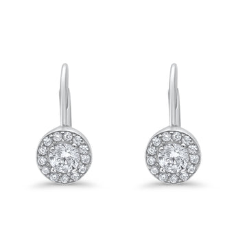 Dangling Earrings Halo Round Cut Simulated CZ 925 Sterling Silver